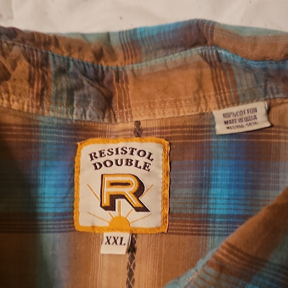 Resistol Double Men's Casual Plaid Shirt - Blue and Brown